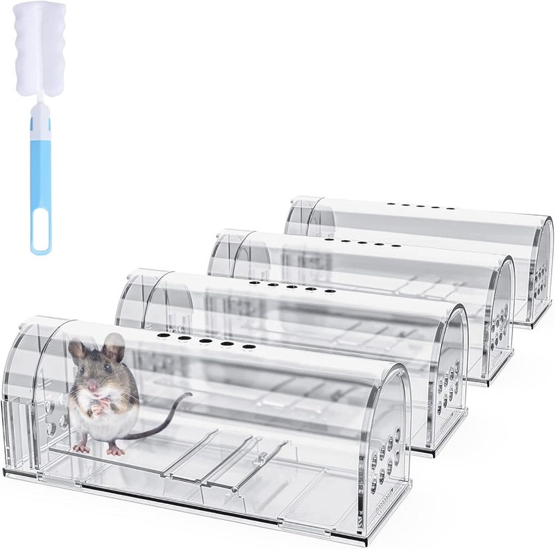 Wanqueen 4 Pcs Humane Mouse Traps Indoor for Home, Live Mouse Trap, Reusable Mice Trap Catcher for House & Outdoors - Image 1